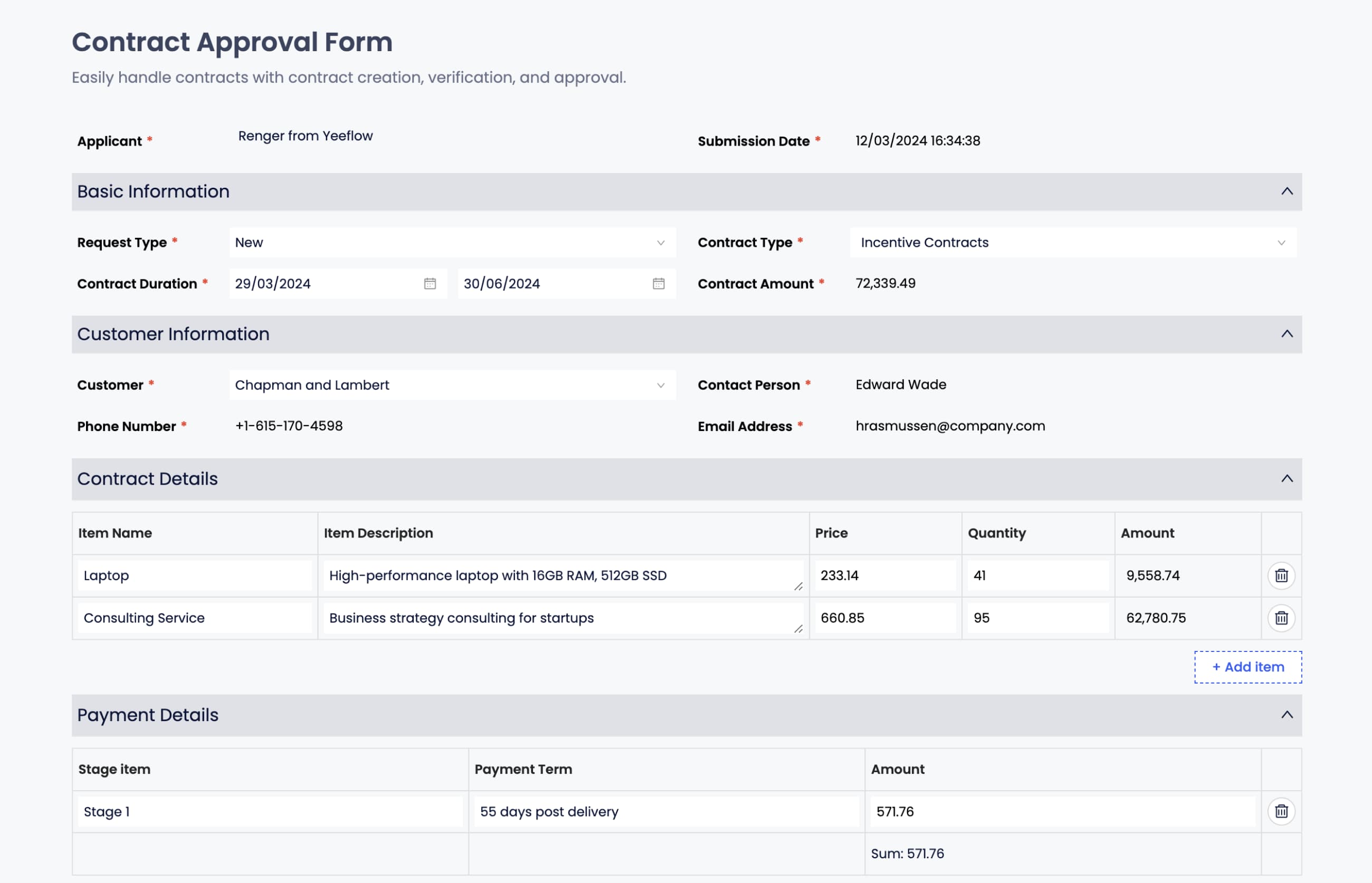 Contract Approval Form Yeeflow Templates